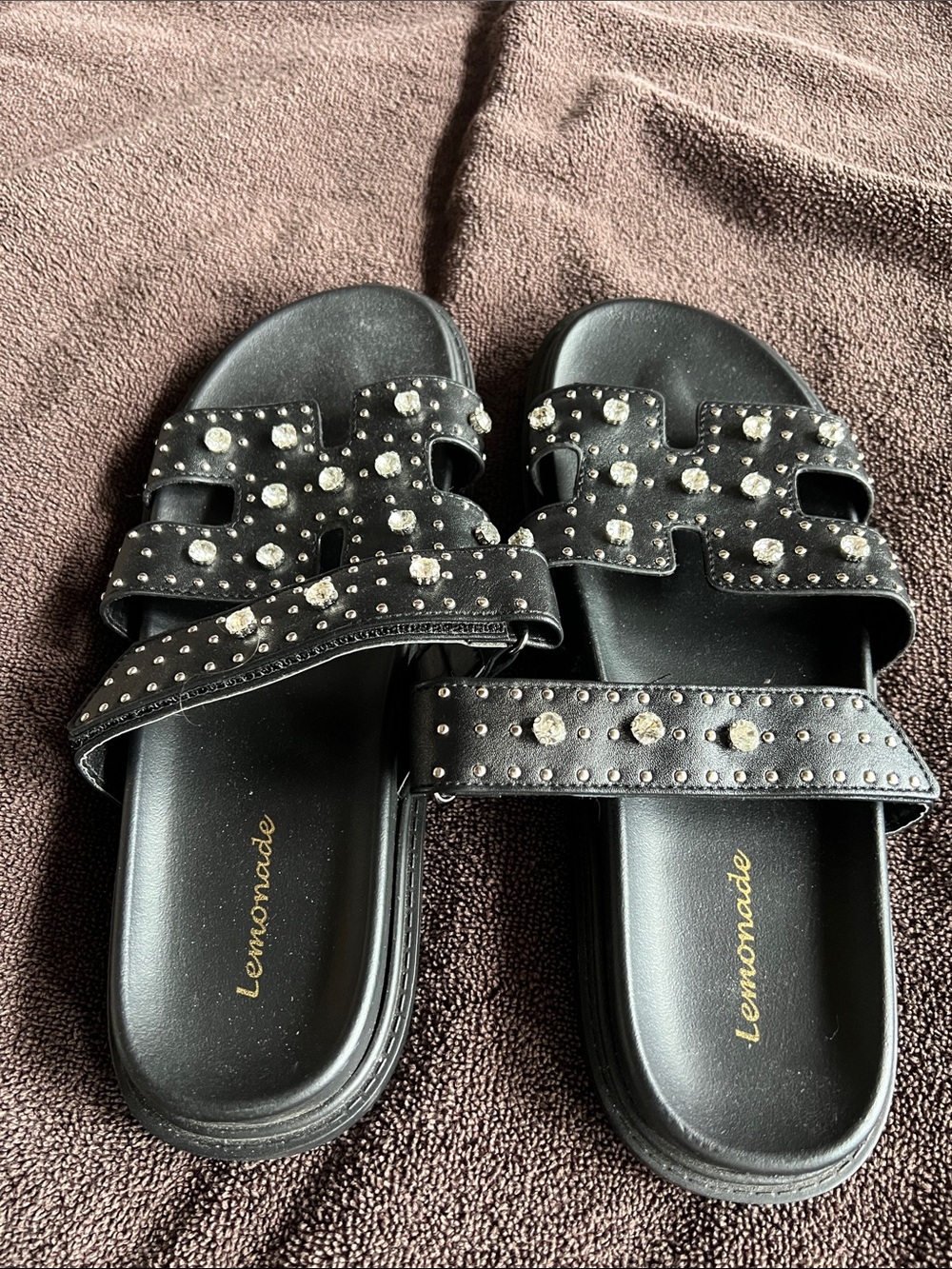 Lemonade Black Crystal-Embellished Slide Sandals